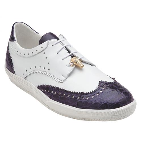 Belvedere "Diego" Purple / White Genuine Crocodile / Soft Calf Casual Sneakers with Alligator Head 33030